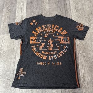 American Fighter BUCKLE Mens XL Grey and Orange Graphic Tee